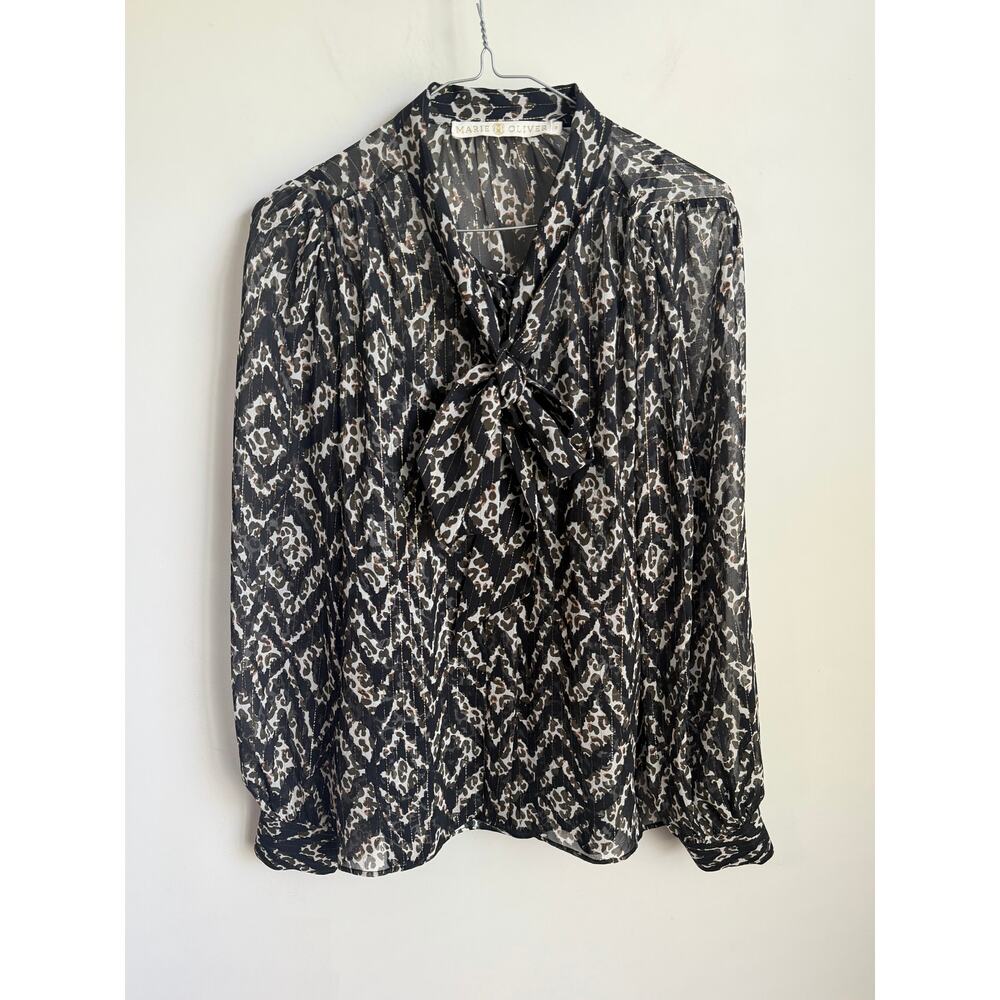 Marie Oliver Lauren Mixed Print Long Sleeve Blouse with Scarf Detail Black Small - Picture 3 of 13